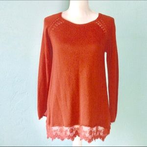 Soft Surroundings Burnt Orange Rust Lace Knit Top